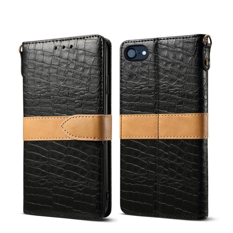 Custodia in pelle a vibrazione orizzontale PU con trama in coccodrillo color giunzione per iPhone 7/8, con portafoglio, supporto, slot per carte e cordino, For iPhone 7 / 8