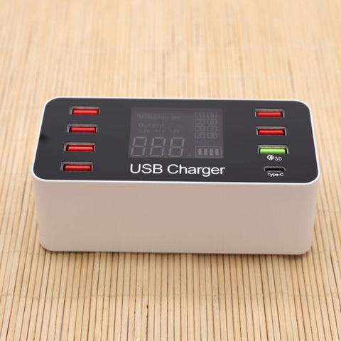 A9+ Multi-fonction AC 100 V ~ 240 V 8 portes USB Affichage numérique LCD Station de charge rapide Staccabile Caricator intelligent, support QC3.0, A9+