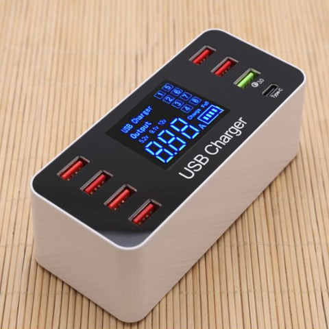 A9+ Multi-fonction AC 100 V ~ 240 V 8 portes USB Affichage numérique LCD Station de charge rapide Staccabile Caricator intelligent, support QC3.0, A9+