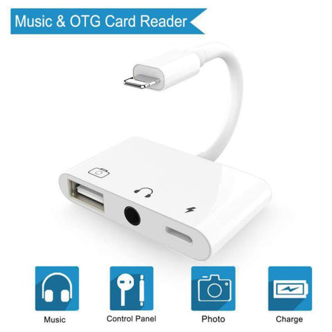 Adaptateur multifonction 3 en 1 à 8 broches + 3,5 mm + USB 3.0 OTG à 8 broches pour connecteur rapide, audio musical et programme de lecture
