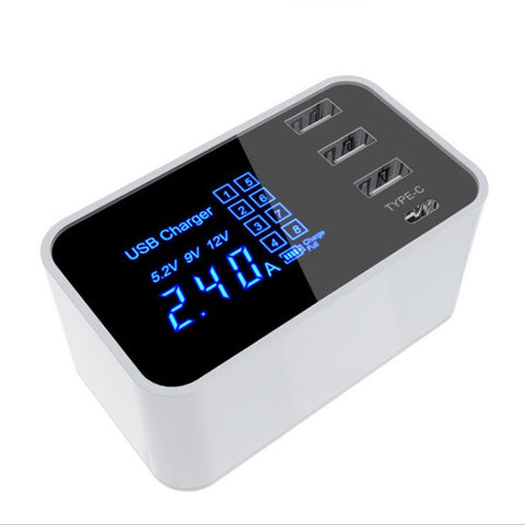 Chargeur 3 ports USB CDA30 20 W, 3 ports USB-C/Type-C, multifonction, avec écran LED, prise UK, prise UK