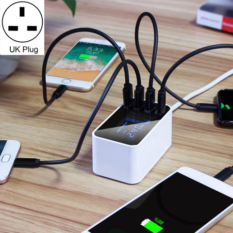 Chargeur 3 ports USB CDA30 20 W, 3 ports USB-C/Type-C, multifonction, avec écran LED, prise UK, prise UK