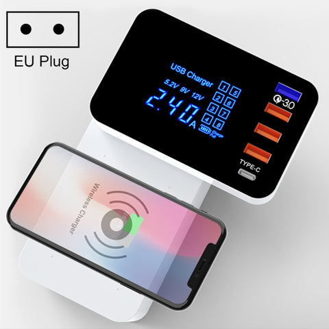CDA33QW Porte USB QC 3.0 de 40 W + 3 portes USB + Porte USB-C/Type-C + Batterie rechargeable multifonction avec télécommande sans fil avec écran LED, prise EU, prise UE