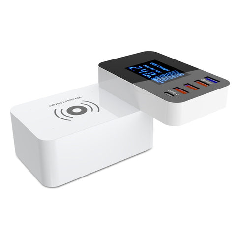 CDA33QW Porte USB QC 3.0 da 40 W + 3 porte USB + porte USB-C/Type-C + Caricabatterie pieghevole multifunzione con ricarica wireless con display LED, presa UK, UK Plug