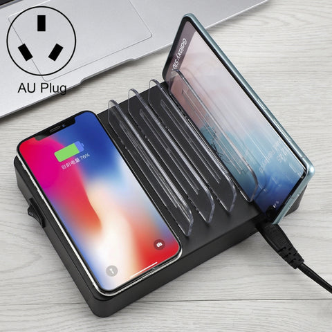 50 W 6 porte USB + 2 porte USB-C/Type-C + Caricabatterie multifunzione con ricarica wireless con display LED e cornice staccabile, spina AU, AU Plug - Novalix Store