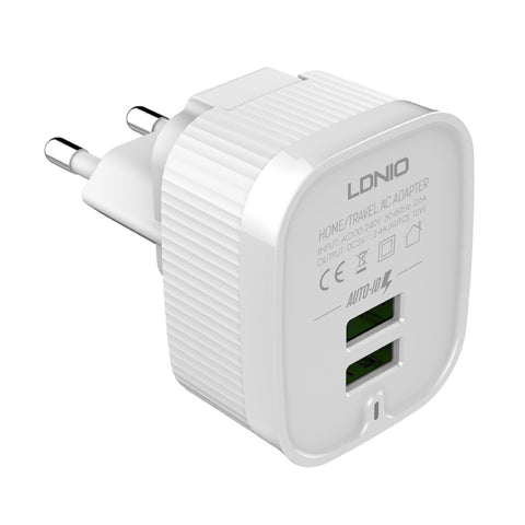 LDNIO A201 2.4A Adaptateur de chargeur de téléphone portable avec prise directe sur double test USB de voyage avec câble de données micro USB, Micro USB