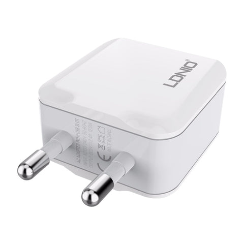 LDNIO A2201 Adaptateur de chargeur de téléphone portable avec prise jack directe USB 2,4 A avec prise de données de type C, Type-C