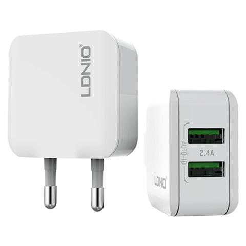 LDNIO A2201 Adaptateur de chargeur de téléphone portable avec prise jack directe USB 2,4 A avec prise de données de type C, Type-C