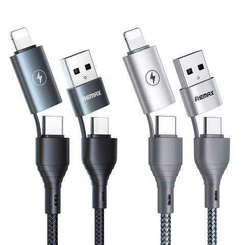 Câble de données USB vers USB-C / Type-Cx2 4 en 1 REMAX RC-011 de 1,2 m 2,4 A + 8 broches