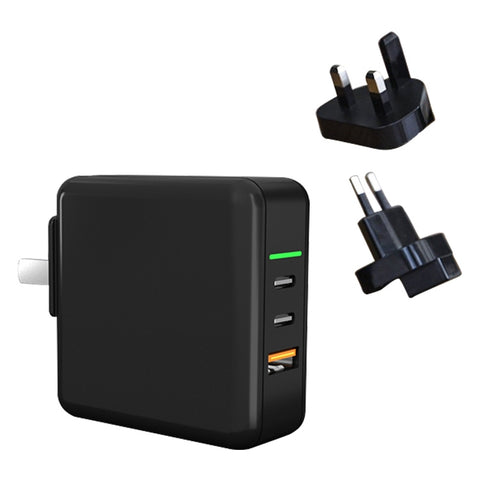 Porte USB de 65 W x 1 + Port Type-C x 2 GaN Mini batterie de voiture rapide portable Chargeur de voyage avec ensemble de présence UK, USA et UE