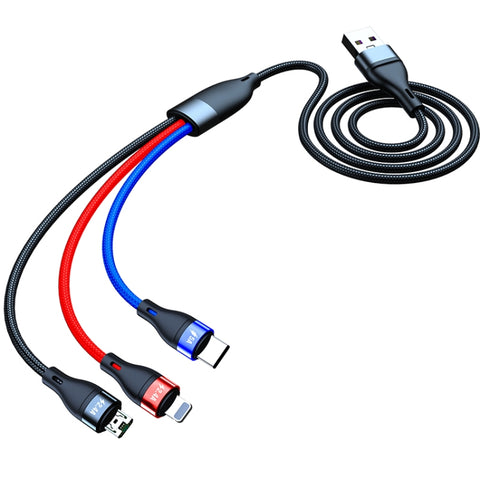 Câble de données USB et micro USB de 40 W 5 A + USB-C/Type-C + 8 broches, longueur de câble : 1,2 m, 1,2 m