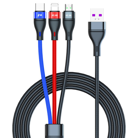 Câble de données USB et micro USB de 40 W 5 A + USB-C/Type-C + 8 broches, longueur de câble : 1,2 m, 1,2 m