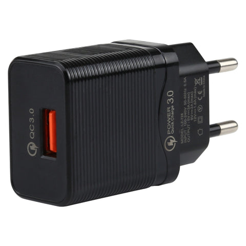 LZ-728 Caricatore da viaggio con interfaccia USB QC 3.0 2 in 1 da 18 W + set di cavi dati da USB a 8 pin, spina europea, lunghezza cavo: 1 m, con cavo 8 Pin