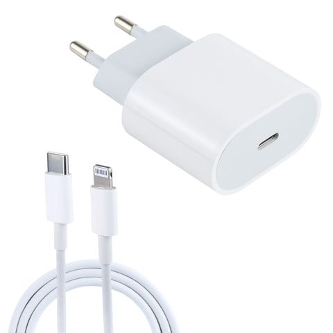 L-012 Chargeur de voyage avec interface USB-C/Type-C 2 en 1 PD de 20 W + ensemble de connecteurs de données USB-C/Type-C à 8 broches, broche européenne