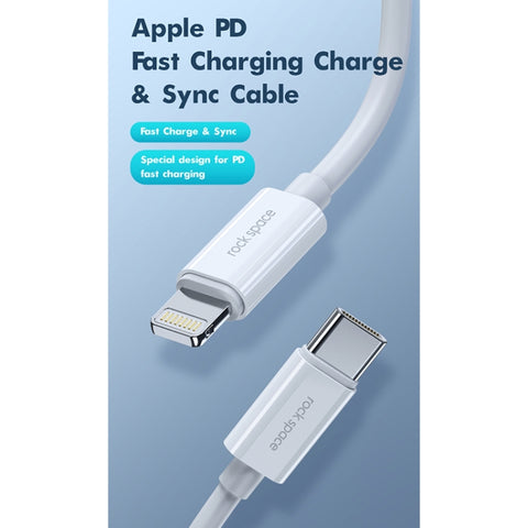 Câble de données TPE à prise rapide ROCK Space Z19 PD 20W 3A par USB-C/Type-C à 8 broches, longueur de câble: 1 m, Z19