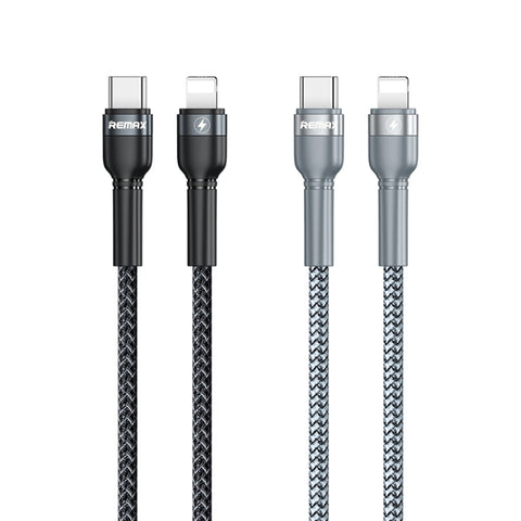 REMAX RC-171 Jany Series 1 m PD20W Câble de données rapide USB à 8 broches intégré dans la ligne d'aluminium, USB à 8 broches