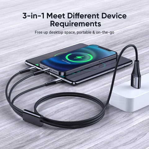 JOYROOM S-1230G4 3A 3 en 1 USB à 8 broches + Micro USB + Type-C / USB-C Prise de données rapide Longueur : 1,2 m