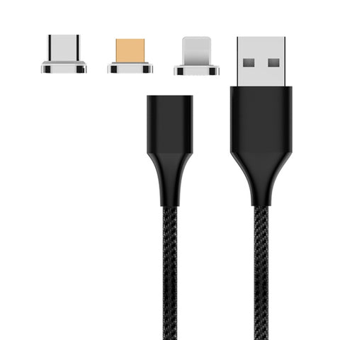 Câble de données magnétique intégré en nylon M11 3 en 1 de 3 A USB à 8 broches + Micro USB + USB-C / Type-C, longueur de câble : 1 m, 8 broches + Micro USB + USB-C / Type-C