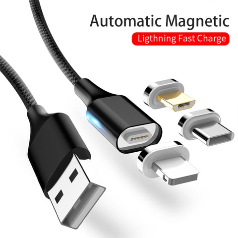Câble de données magnétique intégré en nylon M11 3 en 1 de 3 A USB à 8 broches + Micro USB + USB-C / Type-C, longueur de câble : 2 m, 8 broches + Micro USB + USB-C / Type-C