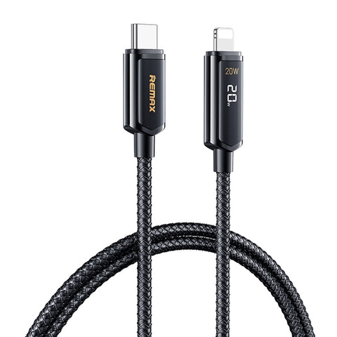 REMAX RC-128i Câble de données intégré dans la longueur de zinc de 20 W type C/USB-C à 8 broches avec écran numérique intelligent, longueur : 1,2 m