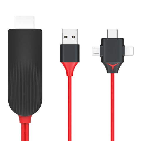 MiraScreen L7-8 Convertisseur vidéo 3 en 1 8 broches + Micro USB + USB-C / Type-C vers HDMI, Longueur du câble : 2 m, HDMI 3 en 1