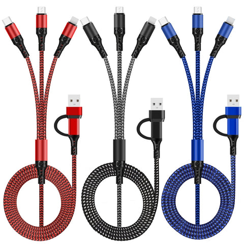 5 en 1 3A USB + USB-C / Type-C à 8 broches + Micro USB + Interface USB-C / Type-C Câble de données rapide à intégration bicolore, Longueur du câble : 1,2 m