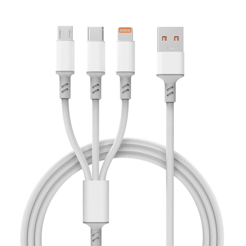 Cavo di ricarica rapida da USB a tipo C / 8 broches / micro USB 3 A 3 en 1, longueur de cavo: 1,2 m, Blanc