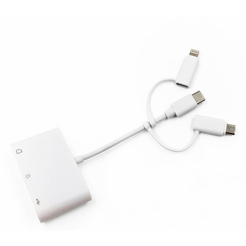 Adattatore USB OTG 3 in 1 per Lettore di Schede: 8 Pin, Micro USB e