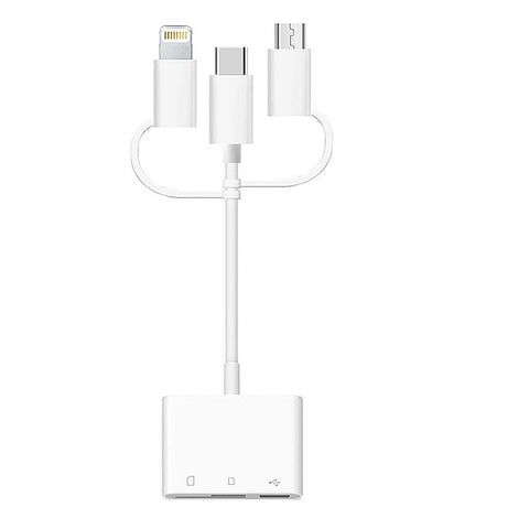 Adattatore USB OTG 3 in 1 per Lettore di Schede: 8 Pin, Micro USB e