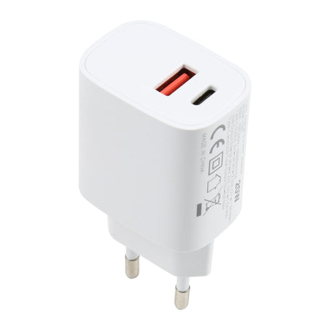 T087 Caricatore da viaggio a ricarica rapida USB-C / Type-C + porte USB da 20 W, presa EU, EU Plug