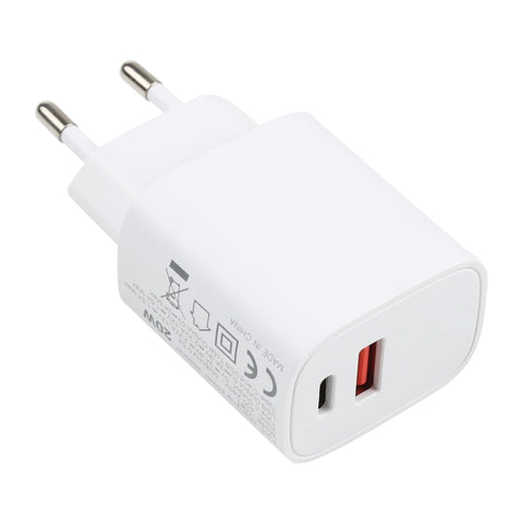 T087 Caricatore da viaggio a ricarica rapida USB-C / Type-C + porte USB da 20 W, presa EU, EU Plug