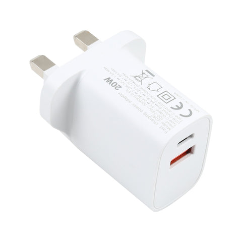 E087 Caricatore da viaggio a ricarica rapida USB-C/Type-C + porte USB da 20 W, presa UK, UK Plug