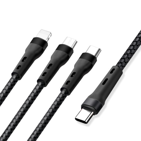 Câble de données standard de 100 W 6 A de type C à 8 broches+type C+micro USB, 1,3 m
