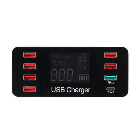 A9 Plus (Version mondiale) Multifonction AC 100 V ~ 240 V 8 portes Affichage numérique USB LCD Station de Ricarica Rimovibile Caricatore Intelligente avec Caricator Wireless, Support QC3.0, A9 Plus (Global Version)