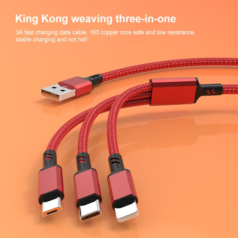 Spina arancione 3A 3 in 1 Cavo di ricarica rapida da USB a tipo C / 8 pin / Micro USB, lunghezza cavo: 1,2 m, Orange Plug (Red), Orange Plug (Silver), Orange Plug (Black), Orange Plug (Blue)