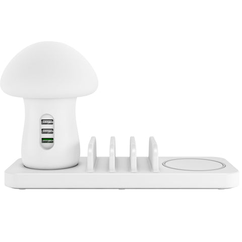 HQ-UD12 Universel 4 en 1 40 W QC3.0 3 portes USB + chargeur sans fil Station de recharge pour téléphone cellulaire avec lumière LED en forme de champignon, longueur : 1,2 m, prise UE