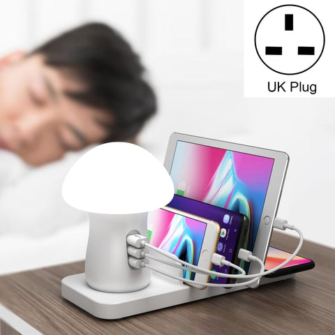 HQ-UD12 Universel 4 en 1 40 W QC3.0 3 portes USB + batterie de voiture sans fil Station de recharge pour téléphone cellulaire avec lumière LED en forme de champignon, longueur : 1,2 m, présa UK