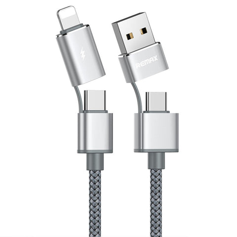 REMAX RC-020t 2.4A Aurora Series 4 en 1 8 broches + USB +2 x câble de données RCA Snyc Type-C, longueur de câble: 1 m