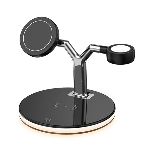 Caricabatterie wireless magnetico multifunzione 3 in 1 da 15 W per telefoni cellulari, orologi Apple e AirPod, con luce LED colorata