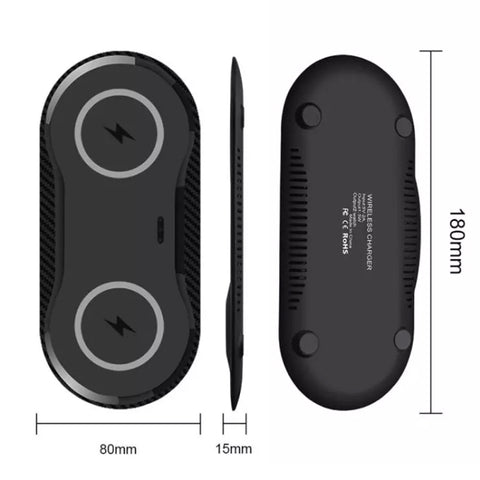 Base di ricarica rapida per doppio telefono cellulare wireless da 10 W 5 V / 9 V per tutti i telefoni cellulari standard QI