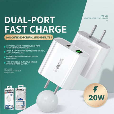 Chargeur rapide USB Type-C Maxspeed PD 20 W WK WP-U53 QC3.0