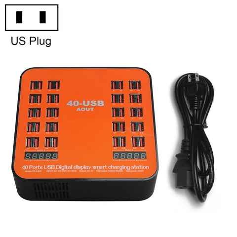 WLX-840 Station de lecture intelligente avec affichage numérique USB de 200 W 40 portes AC100-240 V, spina americana (noir + orange), prise US