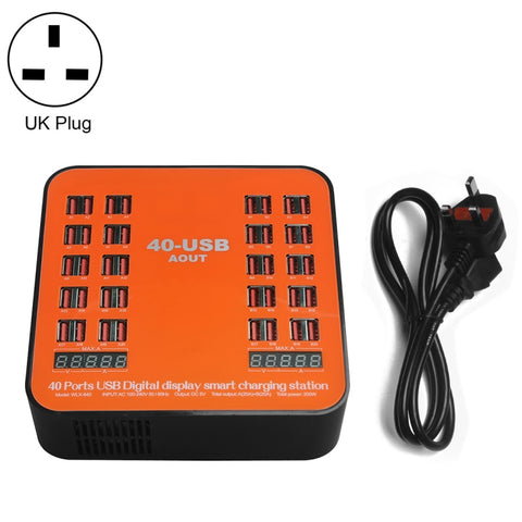 WLX-840 Station de numérisation intelligente avec affichage numérique USB de 200 W 40 portes AC100-240 V, colonne UK (noir + orange), prise UK
