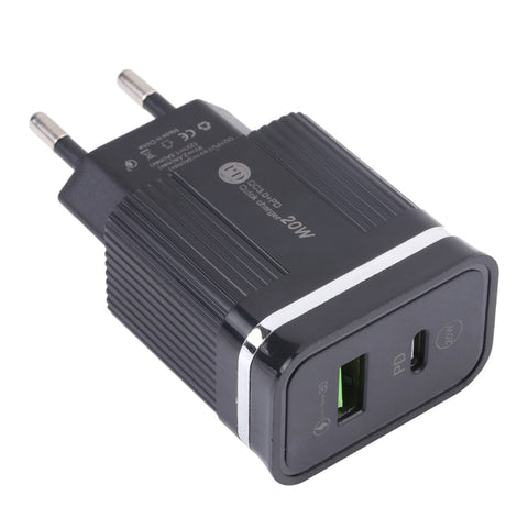 Caricabatterie rapido multifunzione USB 46-A2C2 PD da 20 W + QC3.0, spina UE, EU Plug