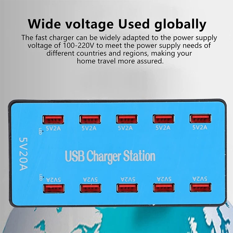 100W 10-Port USB Smart Charging Station with Indicator Light