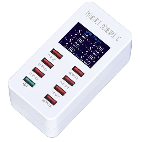 Stazione di ricarica intelligente A8 40W 8 porte USB + QC3.0 con display digitale AC100-240V, spina UE, A8 EU Plug