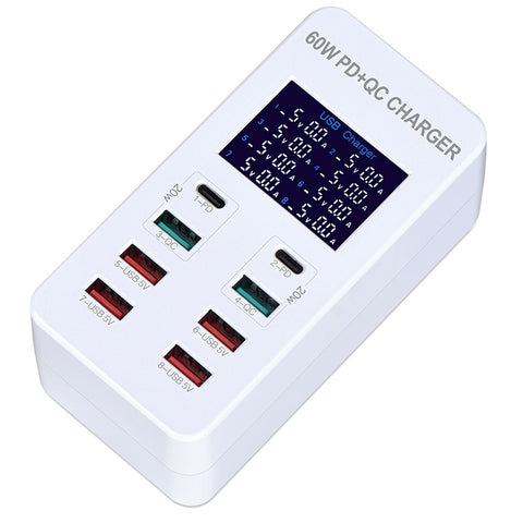 A8T 40W 8 portes USB + QC3.0 + USB-C / Type-C Station de lecture intelligente avec affichage numérique AC100-240V, spina AU, prise A8T AU