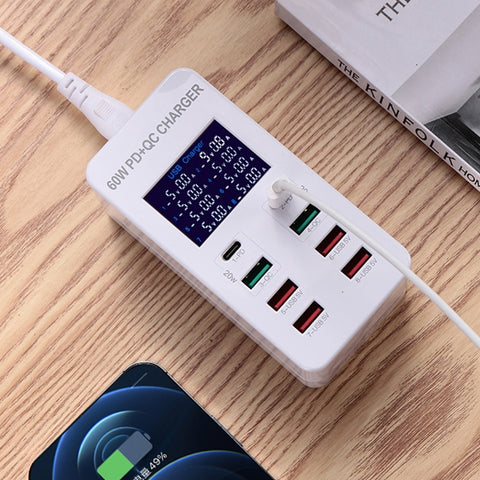 A8T 40W 8 portes USB + QC3.0 + USB-C / Type-C Station de lecture intelligente avec affichage numérique AC100-240V, prise UK, A8T UK Plug