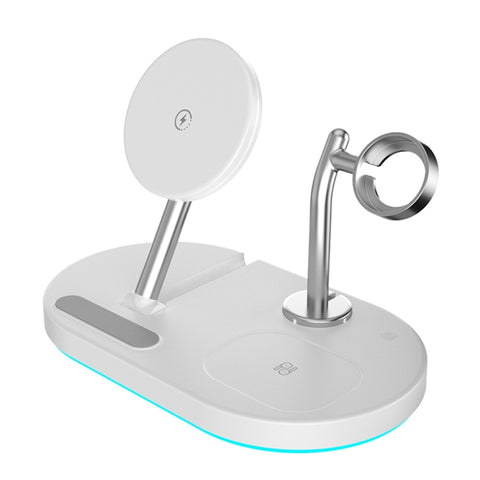 S20 Caricabatterie wireless magnetico multifunzione 4 in 1 da 15 W con luce notturna e supporto per telefoni cellulari/AirPods, S20 White, S20 Black