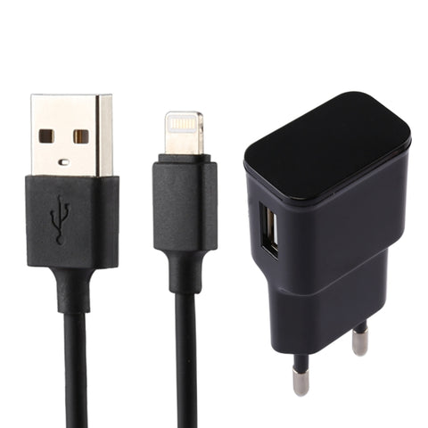 Pour iPhone 5V 2.1A Caricator USB avec identification intelligente avec connecteur USB à 8 broches de 1 m, prise UE